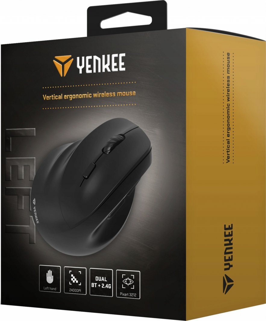 Mouse wireless YENKEE YMS 5060L Vertical Left, ergonomik për majtakë, optik, i zi