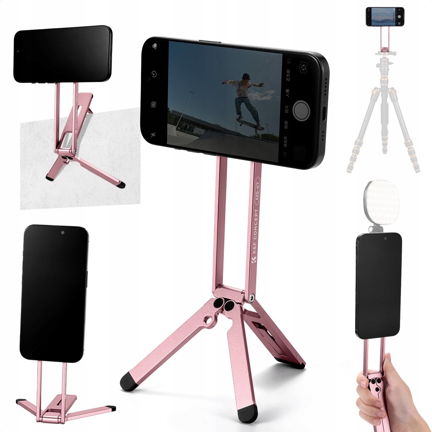 Tripod dore për telefon K&amp;F Concept KF31.139S3, 3 në 1, MagSafe, rozë