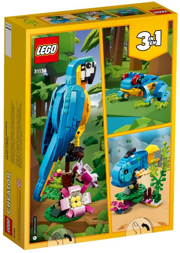 Set lodër LEGO Creator Exotic Parrot 31136, 3 në 1, 7 vjeç+