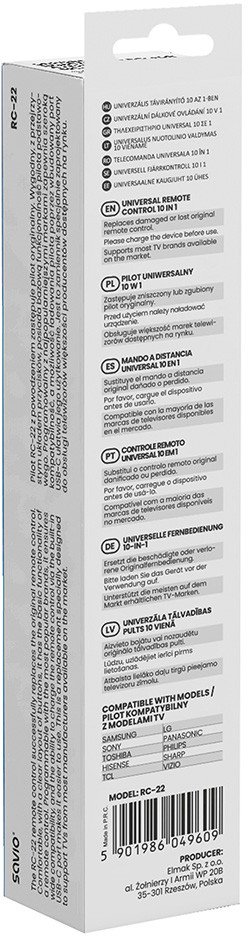 Telekomandë universale Savio RC-22, 10 në 1, USB C, e zezë