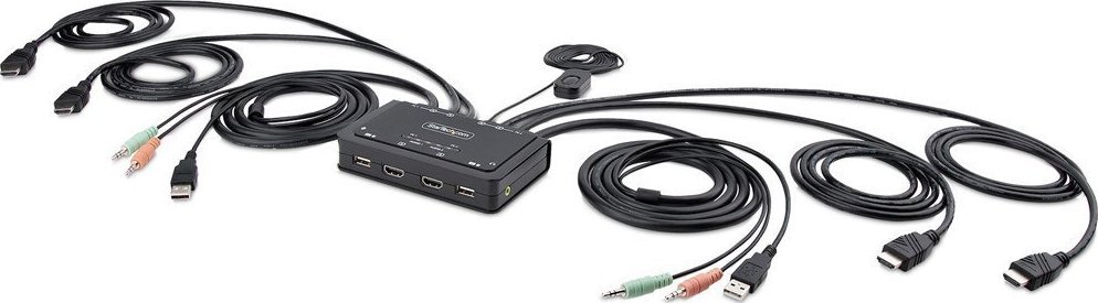 Ndërprerës KVM StarTech 2 Port, Dual Monitor HDMI, 4K 60Hz, me kabllo të integruara, i zi