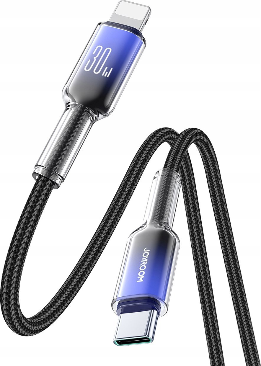 Kabllo karikimi Joyroom S-A42 Crystal-Clear Series, USB-C në Lightning, 30W, 1.2m, i zi
