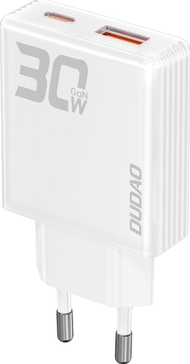 Karikues rrjeti Dudao A30EU GaN, 30W 3A, USB A dhe USB C, i bardhë