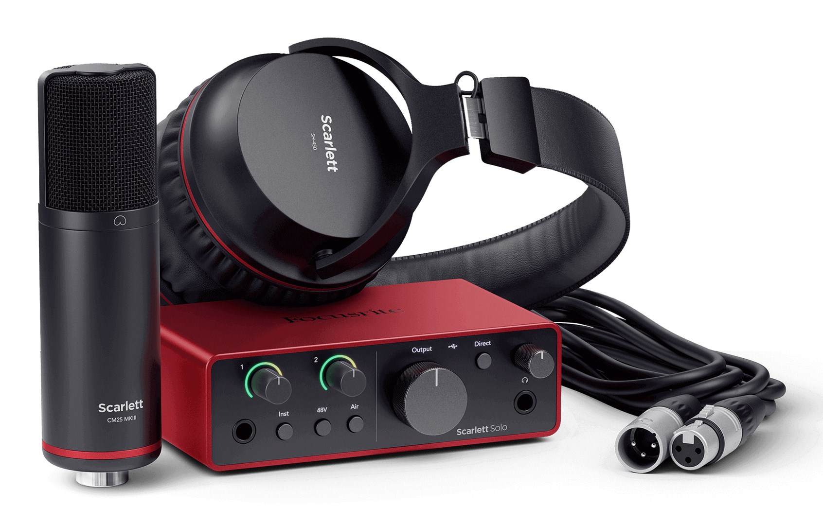 Paketë regjistrimi Focusrite Scarlett Solo Studio 4th Gen, interfejs audio USB, mikrofon kondensator, kufje studio