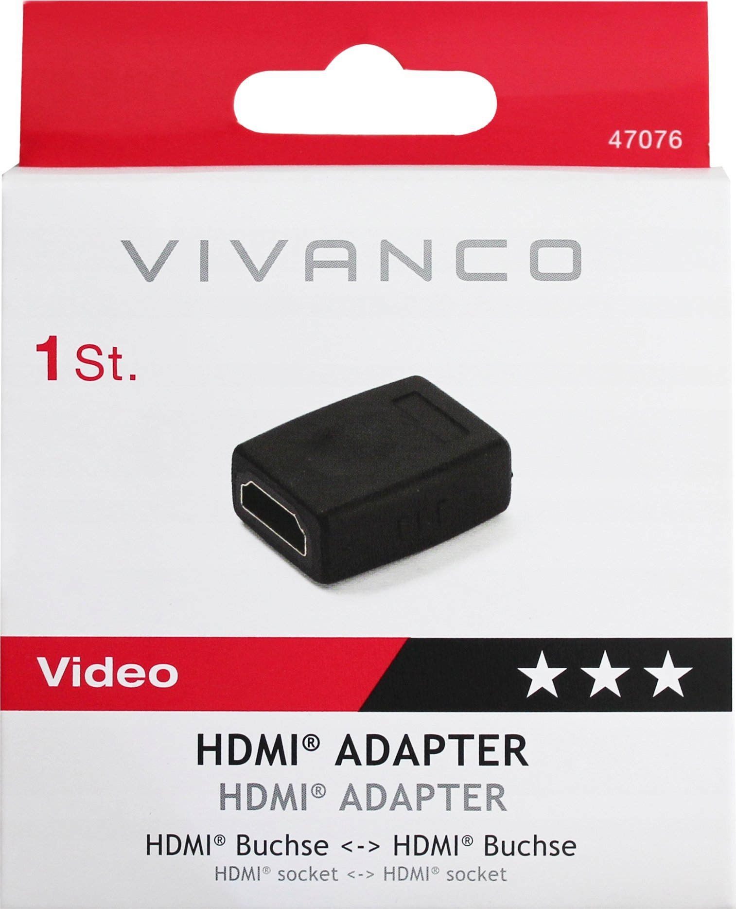 Adapter HDMI Vivanco 47076, femër në femër, kontakte të arta, i zi