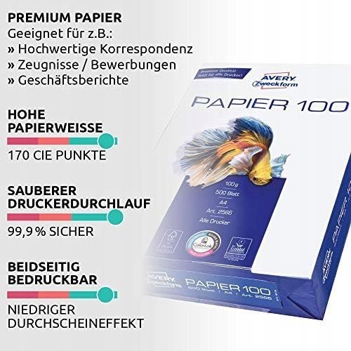 Letër printeri Avery Bright White Inkjet, A4, 100 g/m², 500 fletë, e bardhë