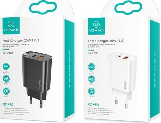 Kokë karikuese Usams T35 1x USB-A 1x USB-C 3 A, e bardhë