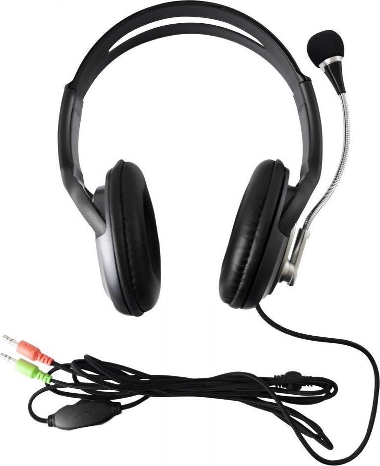 Kufje stereo për kompjuter Techly, me mikrofon, me kabllo, zi argjend