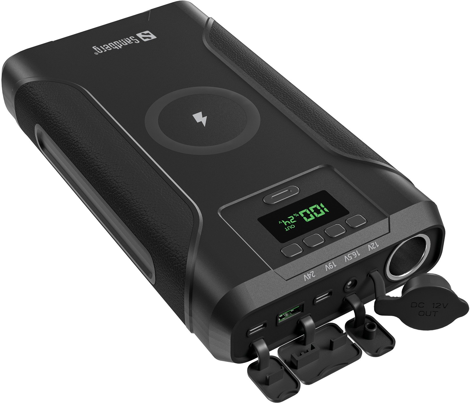Powerbank Sandberg Survivor 7in1 76800 mAh, karikim wireless, rezistente ndaj ujit, e zezë