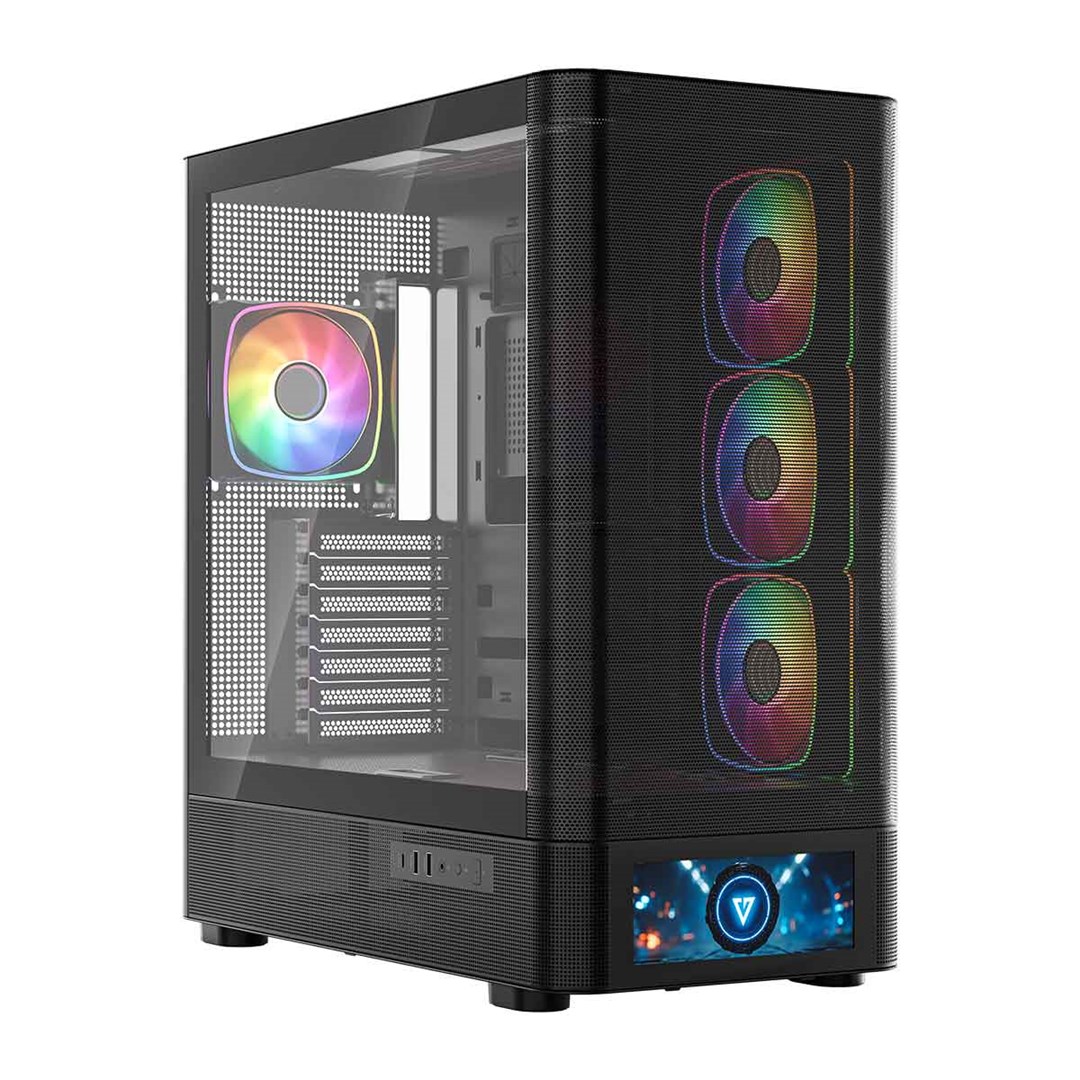 Kasi gaming Modecom Volcano AQ500 ARGB, MIDI tower, ekran LCD, i zi