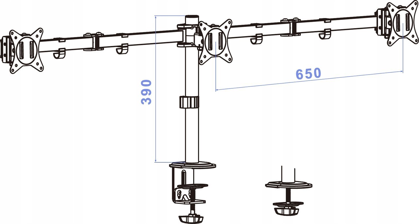Mbulese tavoline për monitorë Brateck LDT66 C034, për 3 monitorë, montim në tavolinë, e zezë