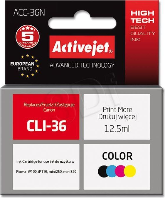 Kasetë boje Activejet ACC-36N, për Canon CLI-36, 4 ngjyra, me çip