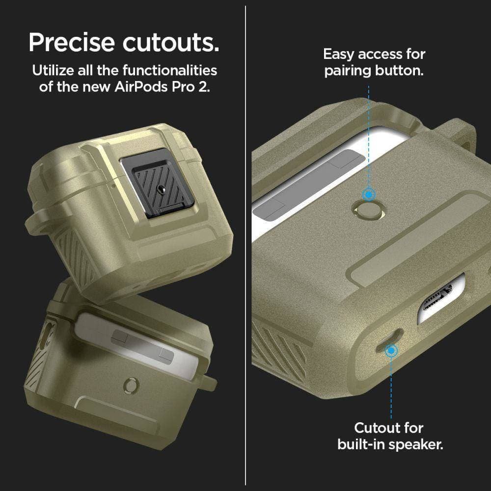 Mbulesë Spigen Lock Fit për Apple AirPods Pro 1 2, matte, kaki