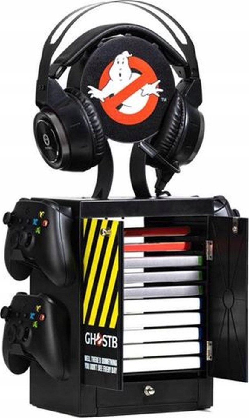 Organizues gaming për disqe dhe aksesorë, kapacitet 10 disqe, me mbajtëse kufjesh, i zi
