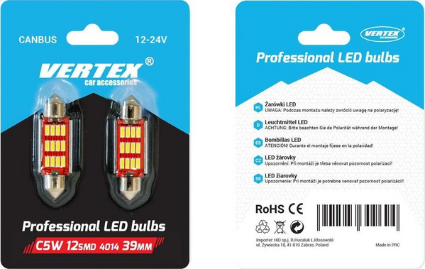 Llamba makine Amio C5W LED, 2.9W, 39mm, 2 copë
