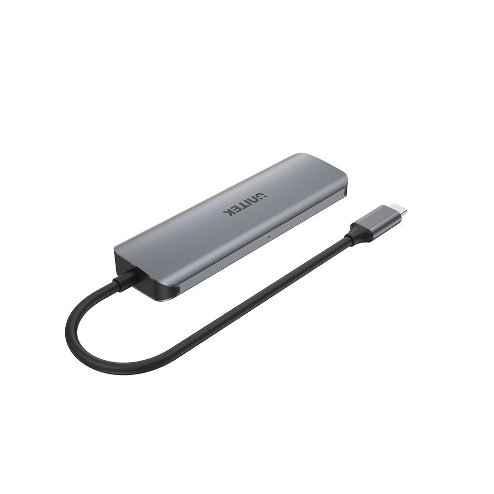 Qendër USB-C Unitek UHUB P5+, 4 porte USB-A, 12W, i hirtë