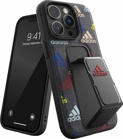 Mbulesë telefoni Adidas SP Grip Case për iPhone 14 Pro, qëndruese, e zezë me ngjyra