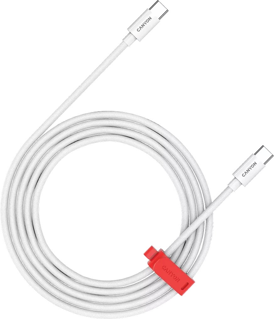 Kабел Canyon CND-CC100AB12W USB-C во USB-C, 100W, 1.2m, бел