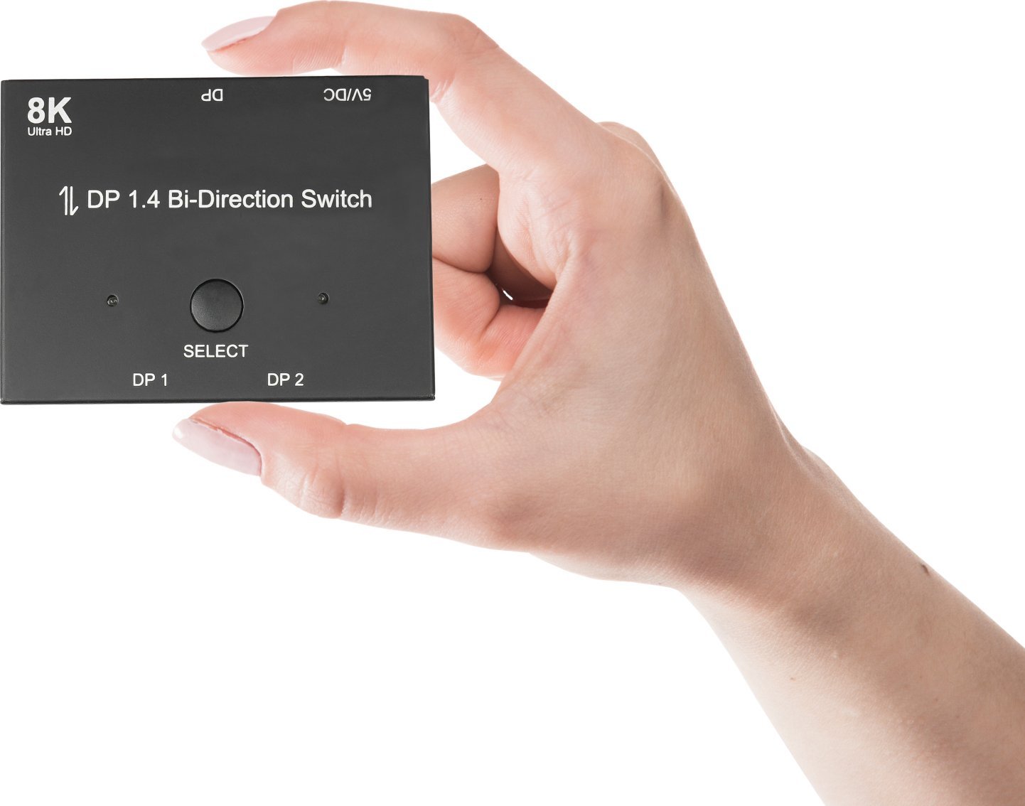 Ndarës DisplayPort Alcasa, 2 porte, 8K 30Hz, i zi