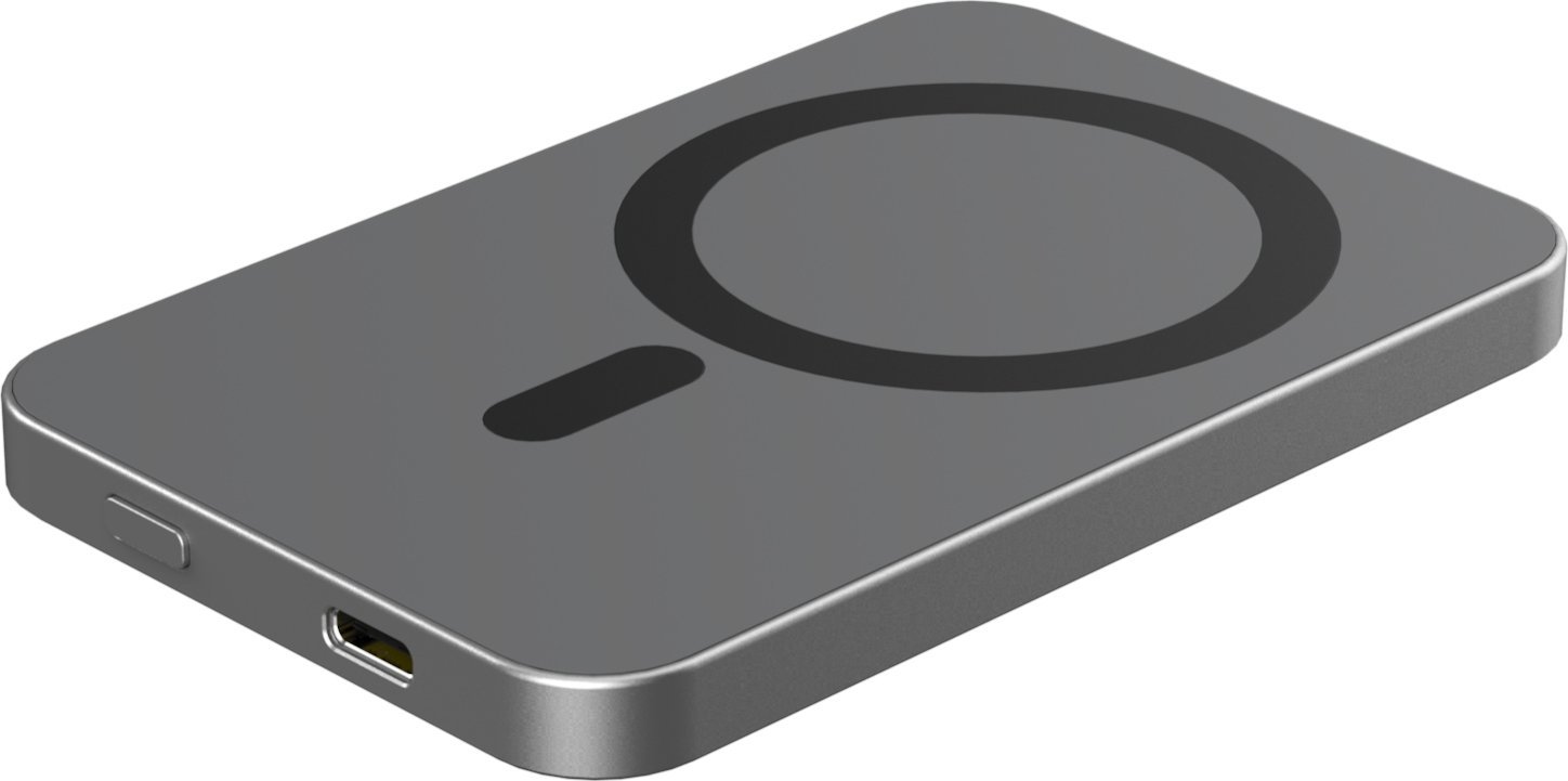 Power bank RealPower PB-5000 Mag, 5000mAh, wireless 15W, magnetik, gri