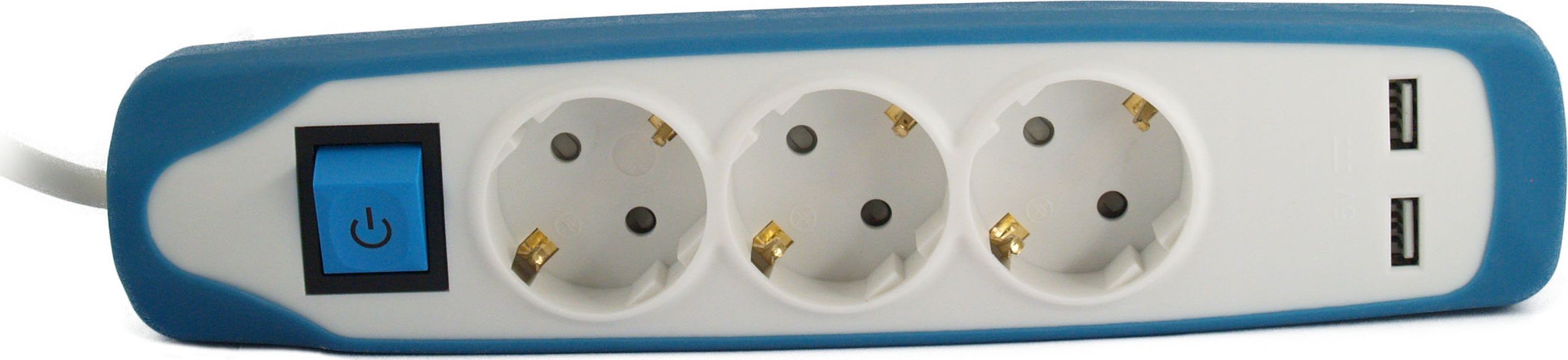 Zgjatës elektrik Electraline, 3x1 mm², 2 m, 3 prize Schuko, blu e bardhë