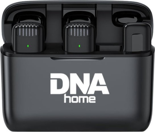 Set mikrofonësh pa tela DNA ICM1, për smartphone, Bluetooth 5.2, me USB C dhe Lightning, i zi