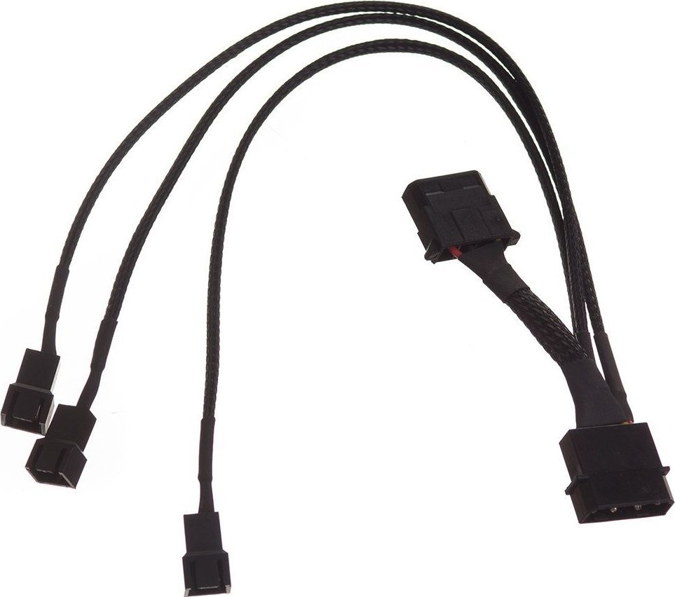 Adapter ventilatori Gelid CA-PSU-01, molex 4-pin në 3x 3-pin, i zi