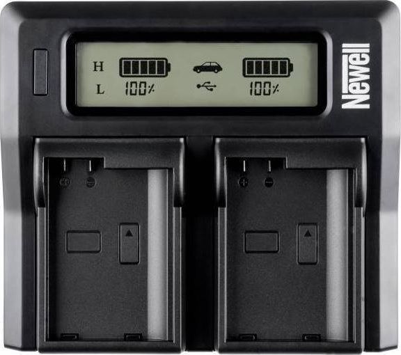 Karikues dykanalësh për kamera Newell DC-LCD, për bateri DMW-BLF19E, me ekran LCD, i zi