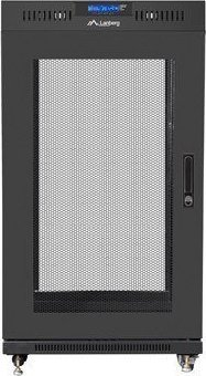 Kabinet rack 19" Lanberg FF01, 22U, 600x600 mm, derë rrjetë, i zi
