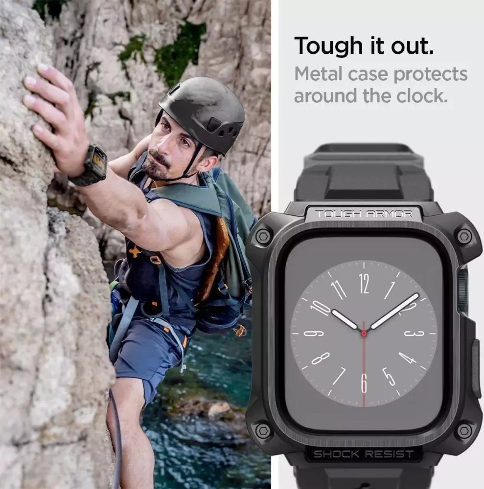 Rrip mbrojtës Spigen Tough Armor Pro për Apple Watch 7 8 45mm, metal, i zi