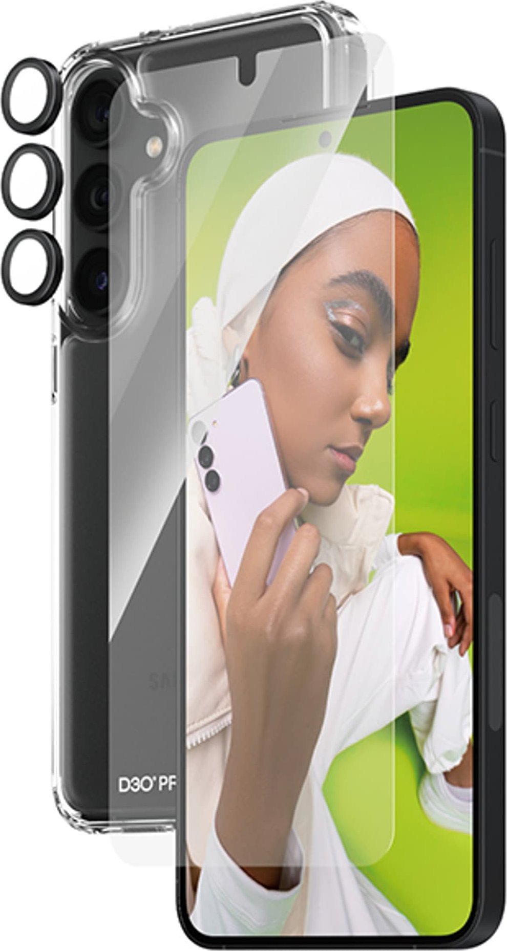 Set mbrojtës PanzerGlass 3 in 1 për Samsung Galaxy S24, xham për ekran, mbrojtës kamere dhe kapak, transparent