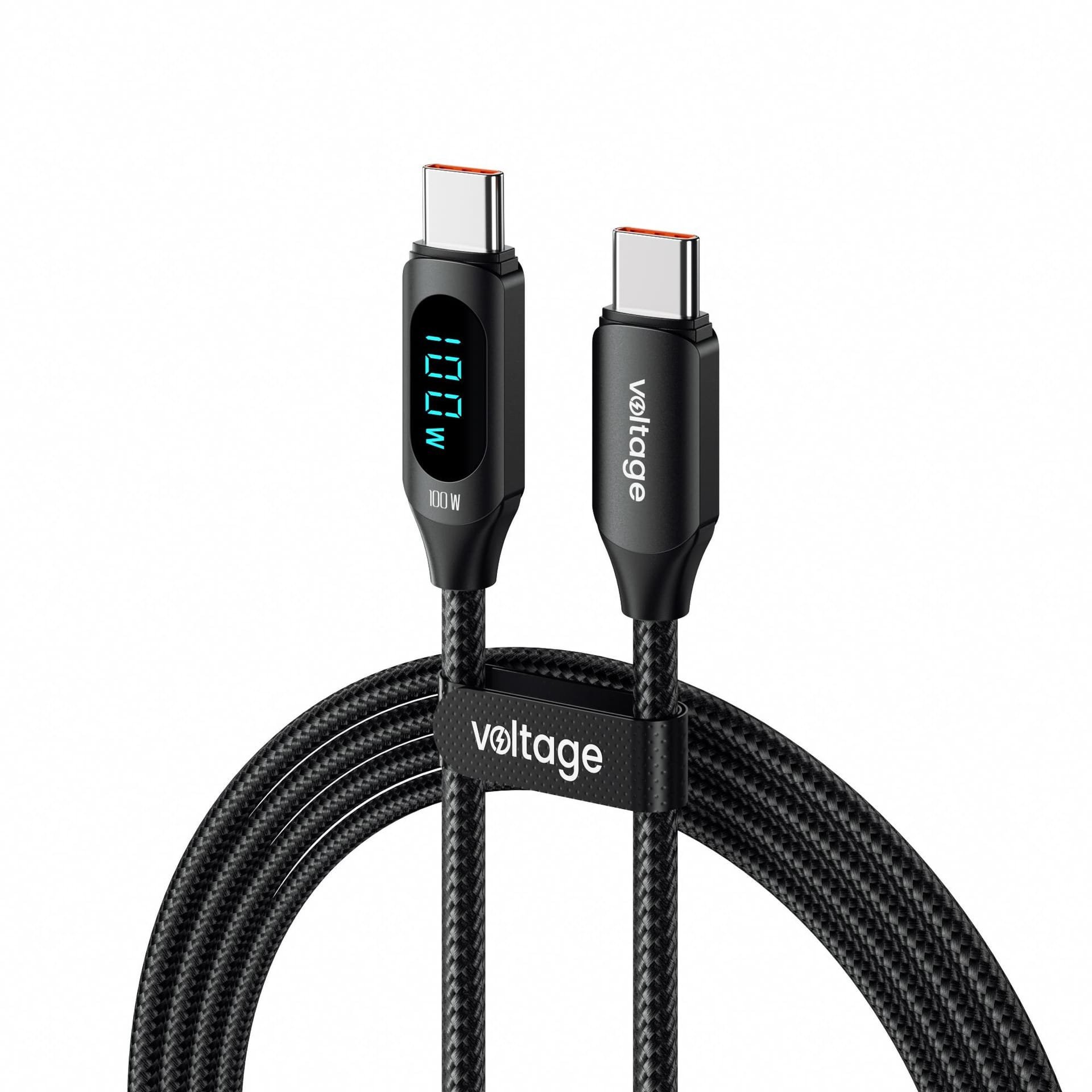 Kabllo USB C në USB C Voltage PowerDisplay 100W, 1m, ekran LED, e zezë