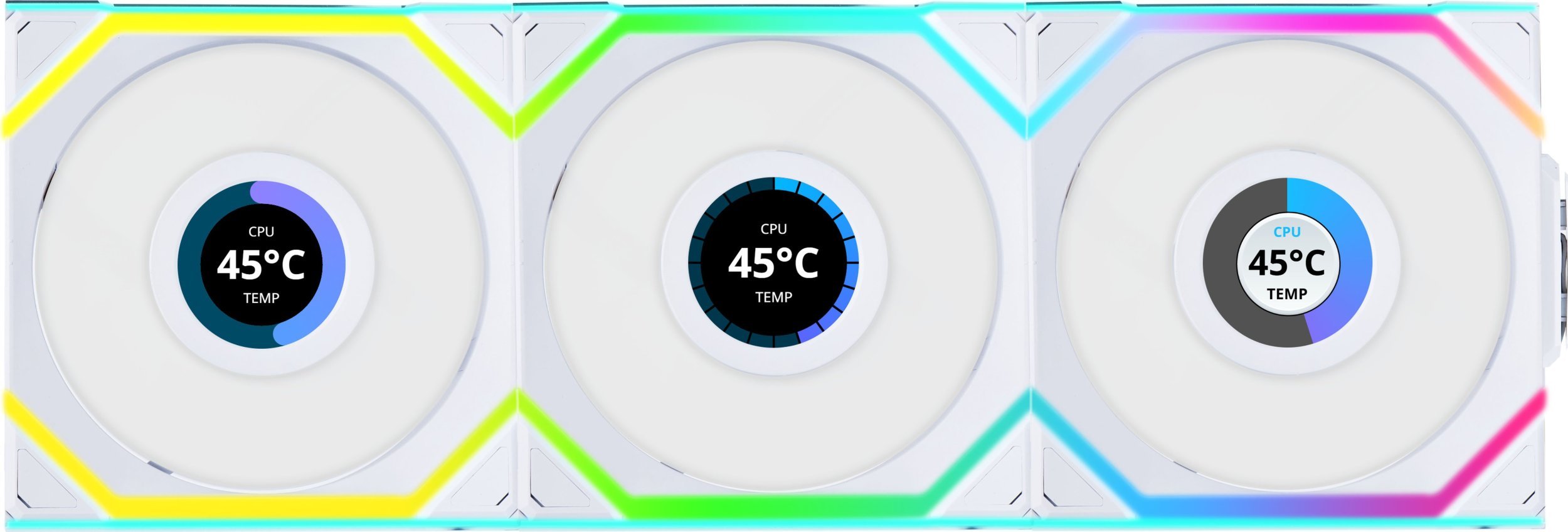 Ventilatorë PC Lian Li UNI FAN SL Wireless LCD 120mm, ARGB PWM, set 3 copë, të bardhë