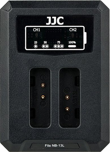 Karikues dyfishtë USB për bateri JJC DCH NB13L, për Canon NB 13L, i zi