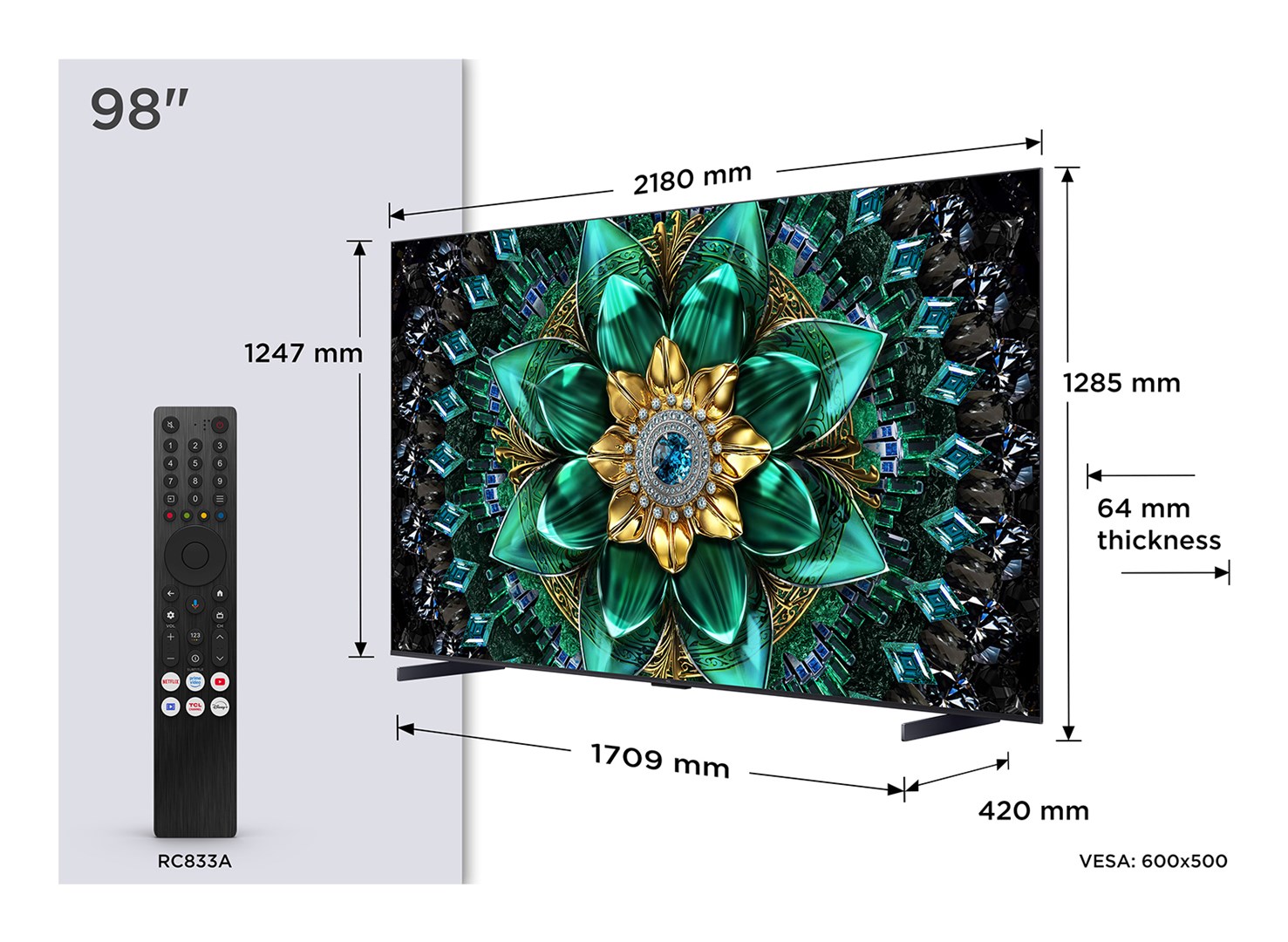 Televizor TCL 98Q6C, 98", Mini LED 4K, Smart Google TV, i zi