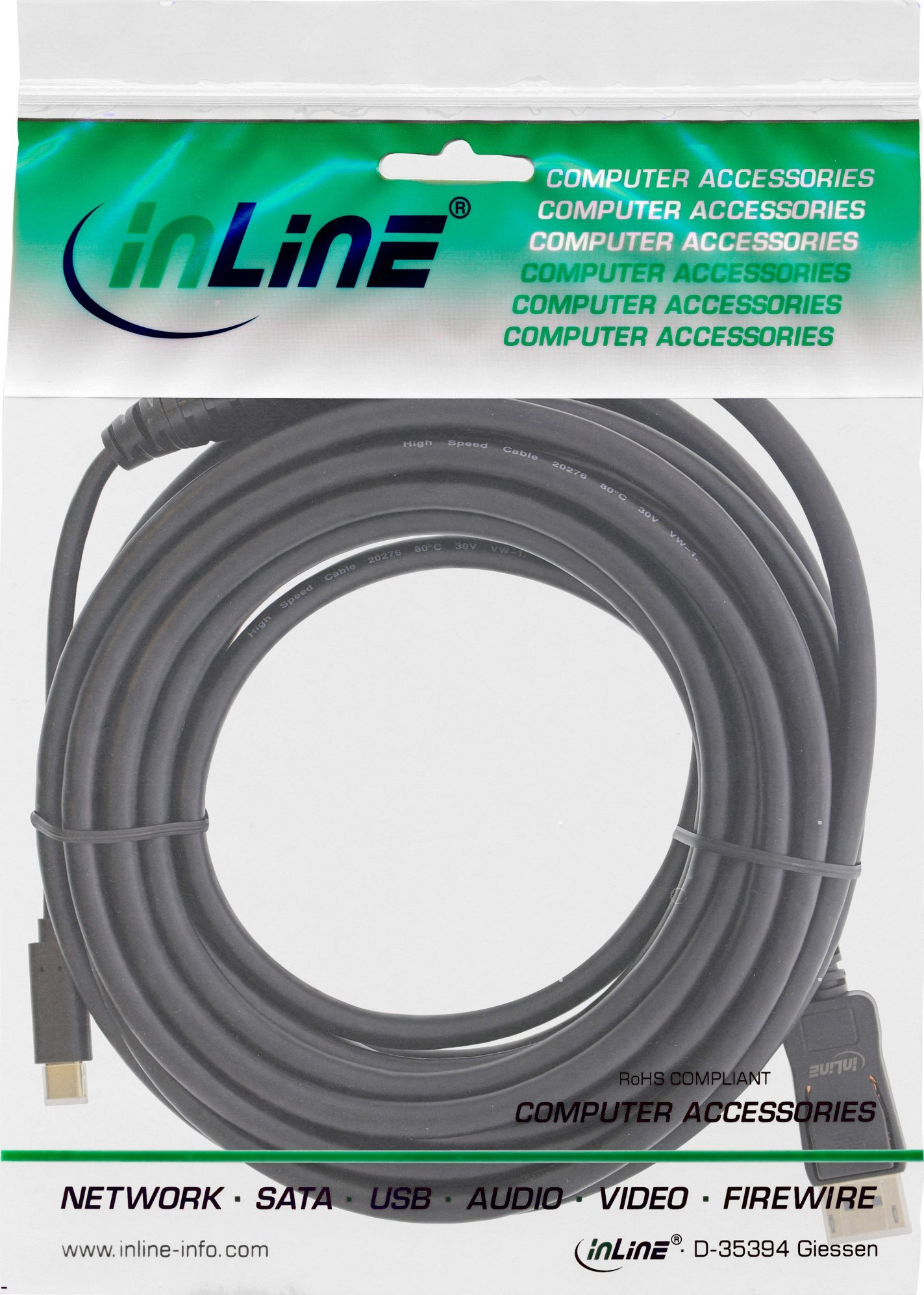 Kabllo video InLine USB Type C në DisplayPort, 5m, 4K, i zi