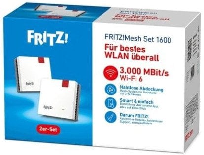 Set mesh Wi-Fi AVM Fritz MESH SET 1600 2-Pack, VDSL, dual band, i bardhë