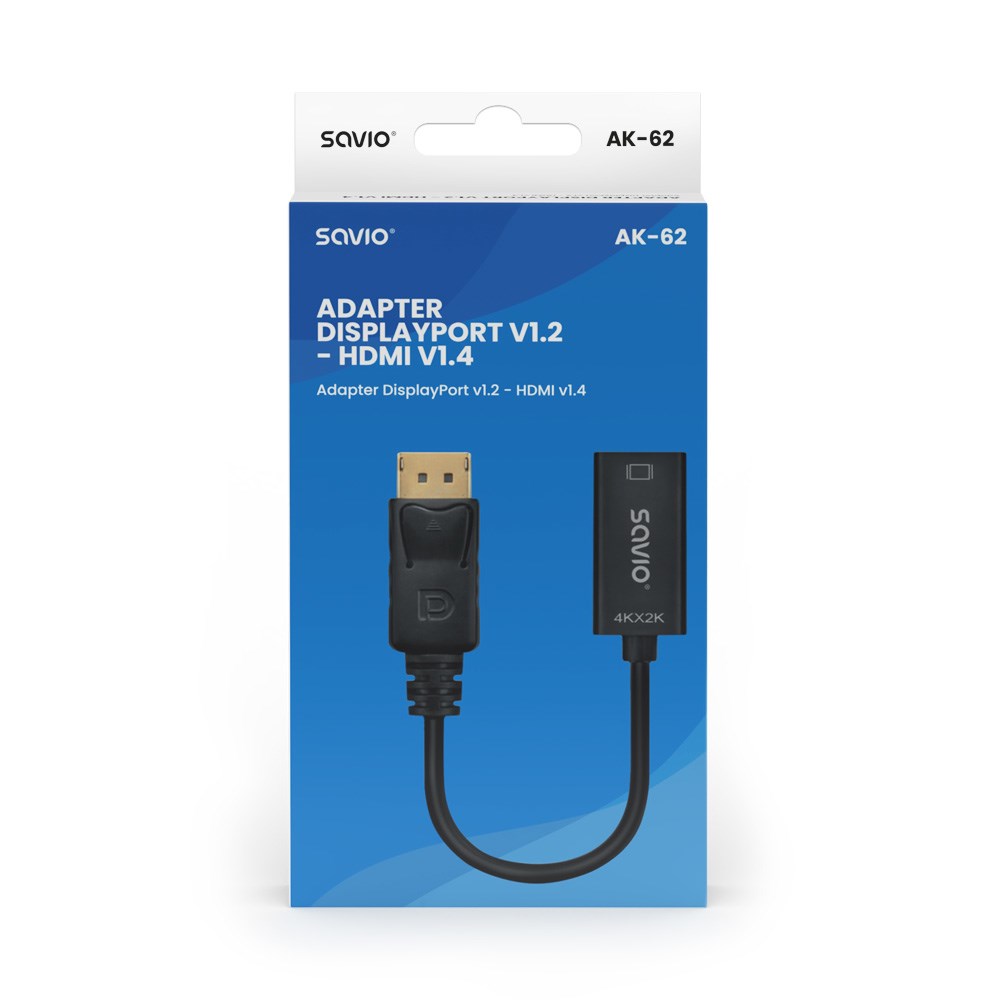 Adapter AV Savio DisplayPort në HDMI SAVAK-62, 4K, i zi