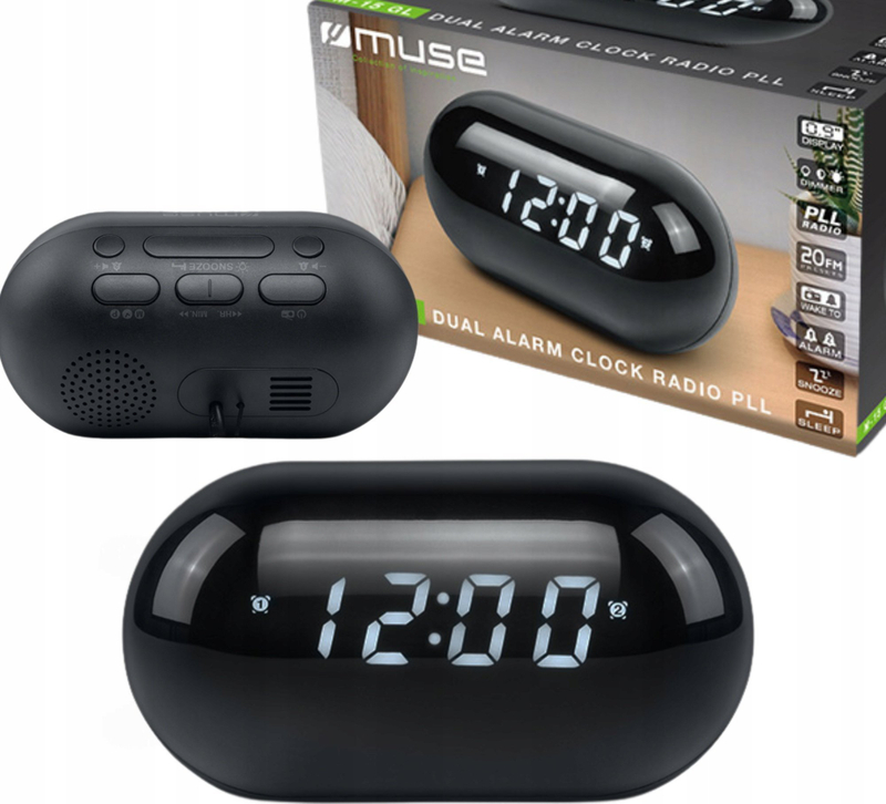 Radio alarm Muse M-15 GL, ekran digjital, dizajn kompakt, e zezë