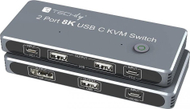 Ndërrues KVM Techly USB C, DisplayPort 1.4 8K, 2x USB C, 3x USB 2.0, i zi