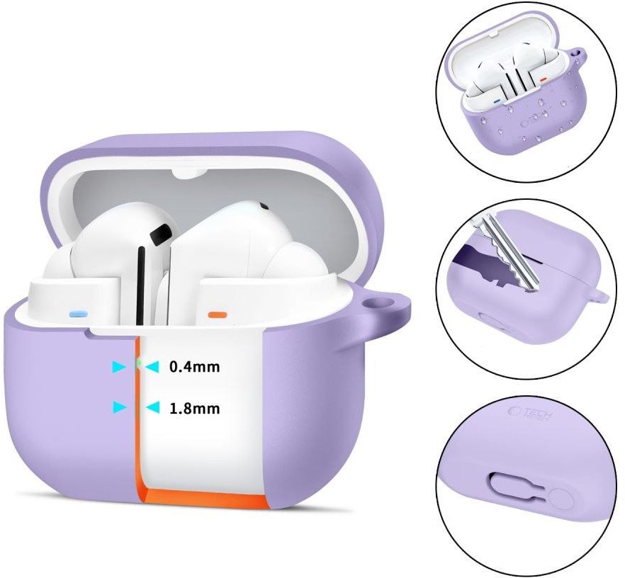 Mbulesë silikoni Tech-Protect me karabinë për Samsung Galaxy Buds 3 3 FE 3 Pro, Lavender