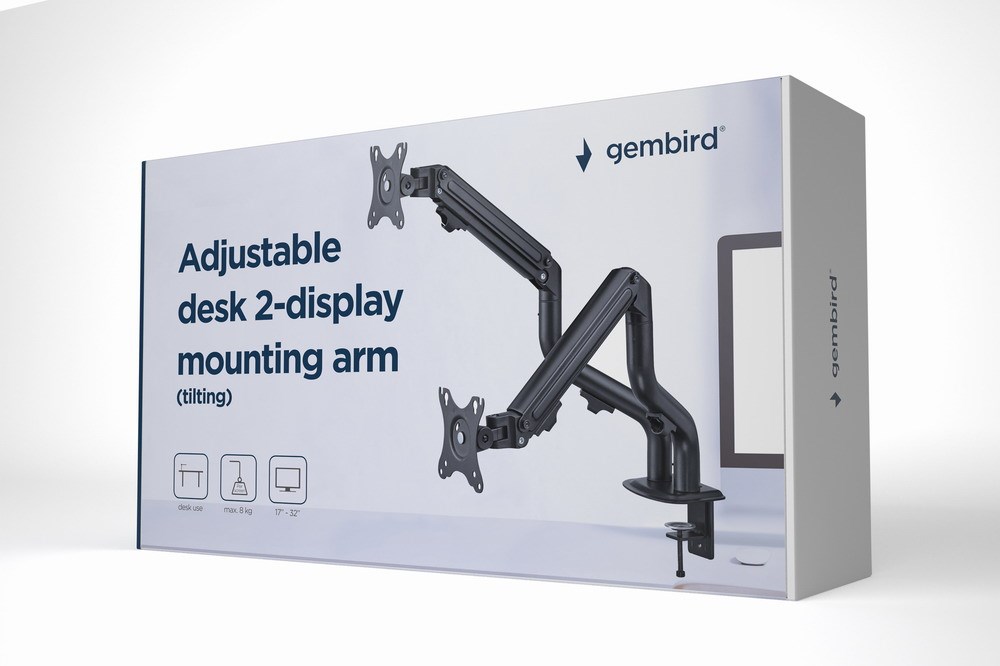 Krah montimi për monitor Gembird MA-DA2-02, 17"-32", deri 8 kg, i zi