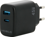 Karikues universal Mobilis 001363, USB C dhe USB A, GaN, i zi