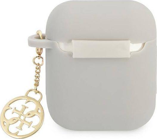 Këllëf silikoni Guess 4G Charm për AirPods, me varëse, gri