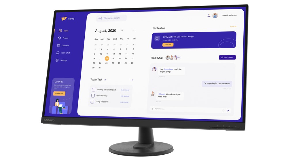 Monitor Lenovo D32u-40 80, 31.5", 3840 x 2160, 4K Ultra HD, 60 Hz, i zi