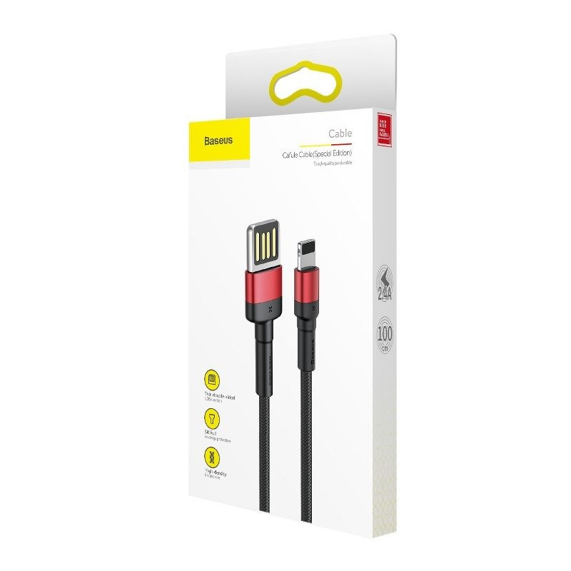 Kabllo USB Baseus CALKLF-G91, USB-A në Lightning, 1 m, e zezë e kuqe