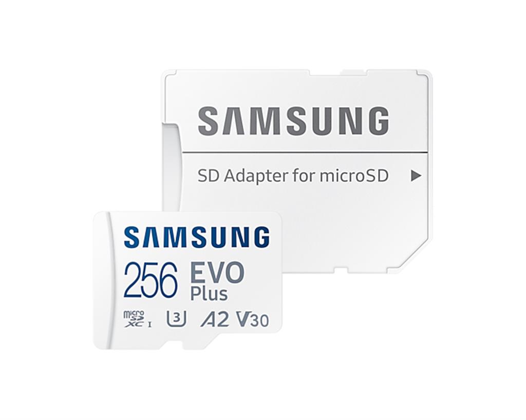 Kartë memorie Samsung EVO Plus, 256GB, MicroSDXC UHS I, e bardhë