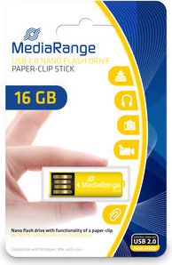 USB Nano MediaRange MR976, 16GB, me kapëse letre, e verdhë