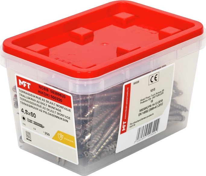 Vida tarrace MFT Deck Screws Hidden, 4.8x60mm A2, TX15, 250 copë, çelik inox