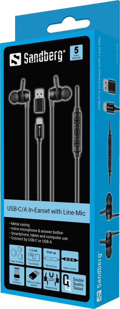 Kufje në vesh Sandberg USB-C A In-Earset, mikrofon në kabllo, të bardha